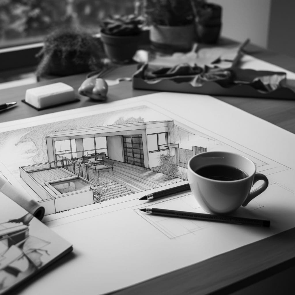 house design with a mug of coffee